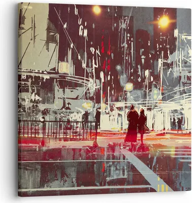 Produktbild von Bild auf Leinwand - Leinwandbild - Stadt Straße Nacht - 30x30cm - Wand Bild - Wanddeko - Wandbilder - Leinwanddruck - Bilder - Kunstdruck - Wanddekoration - Leinwand bilder - Wandkunst - AC30x30-3780