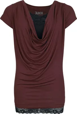 Produktbild von Black Premium by EMP Damen bordeaux-rotes T-Shirt mit schwarzem Top 2-in-1 XL