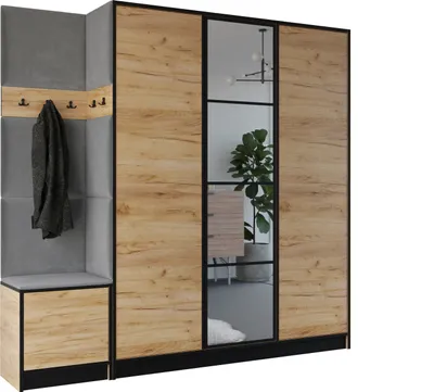 Produktbild von KIER FURNITURE Kleiderschrank EDEN, Schlafzimmer Schrank, Garderobeschrank, Flurschrank Craft Eiche & Grau 209,6x205x39 cm
