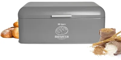Productafbeelding van Broodtrommel van Metaal met Flipdeksel - Retro Look Grijs - 42 x 22,5 x 17 cm