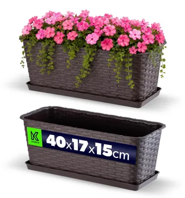 Obrázok produktu pre KADAX balkónový kvetináč s podstavcom "Frette", balkónový box s otvormi na vodu, 40 cm, hnedý