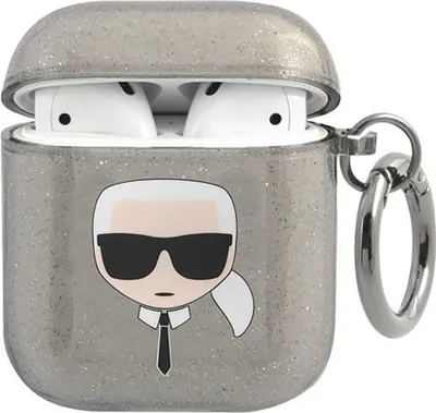 Obrázok produktu pre Puzdro Karl Lagerfeld KLA2UKHGK Glitter Karl`s Head, pre Apple AirPods, čierne