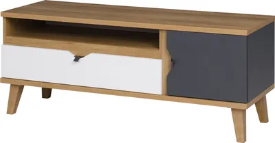 Produktbild von RAVIO RTV-Schrank Aster Breite 120cm TV-Lowboard mit holzdekor Schublade und Einzeltür (Goldene Eiche / Graphit + Weiß)
