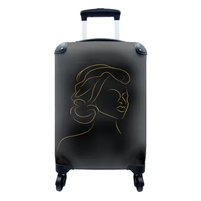 Produktbild von MuchoWow® Koffer Handgepäck Trolley Rollkoffer Kleine Reisekoffer mit 4 Rollen - Frau - Schwarz - Gold - Strichzeichnung - Cabin Size < 55x40x23 cm & 55x40x20 cm - Fotokoffer - Kabinenkoffer - Boardgepäck - Reise-Box - Reisekoffer - Reisegepäck - Koffer mit Bild - Trolley für Kinder