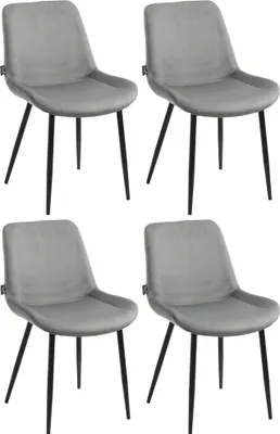 Produktbild von DELUKE® 4er Set Esszimmerstühle WIKIL Samt - 80x51x60cm, grau, Samt | Metall matt schwarz Gestell | Stühle Esszimmerstühle Stuhl Esszimmer Esstisch Stühle Küchenstuhl