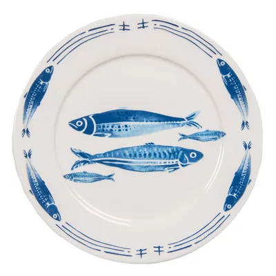 Produktbild von Clayre & Eef Frühstücksteller Ø 20 cm Weiß Blau Porzellan Fische
