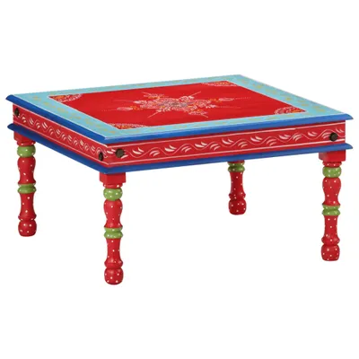 Image de Table basse rouge bois de manguier massif peint à la main