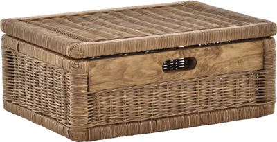 Zdjęcie produktu dla KRINES HOME Koszyk z pokrywką w kolorze plecionki rattanowej, koszyk na półkę, koszyk do szafki (jasnobrązowy, mały)