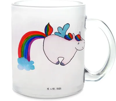 Produktbild von Mr. & Mrs. Panda Häferl Einhorn Fliegendes Pferd - Transparent - Geschenk, Glitzer, Pott, Unicorn, Realität, Regenbogen, getränkebecher, Haferl, Teetasse, Henkeltasse