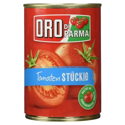 Verpackungsbild Oro di Parma Tomaten stückig in der Dose sonnengereifte Tomaten 400g