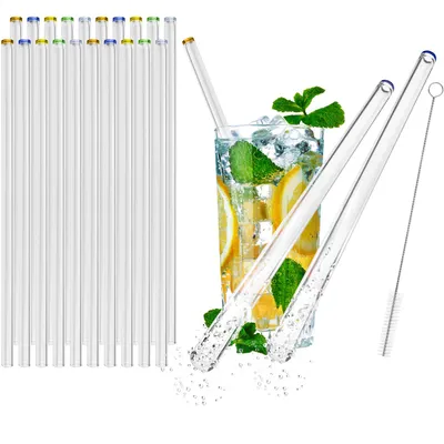 Produktbild von com-four® 20x Glasstrohalme spülmaschinenfest und wiederverwendbar - Glas Strohhalme für Cocktails - Trinkhalme Glas mit Reinigungsbürste - Glastrinkhalm umweltfreundlich - 23 cm