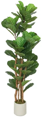 Produktbild von Kunstpflanze mit Topf, Künstlicher Geigenfeigenbaum, 71 Blätter, Massivholzstamm, Grün | pflegefrei | 3,4 kg | 50 x 50 x 150 cm