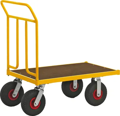 Produktbild von Kongamek Plattformwagen pulverbeschichtet mit Ladefläche 700x454mm aus MDF, Schiebebügel und Luftbereifung ohne Bremse