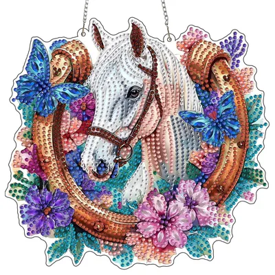 Diamond Painting Hänger, Pferde und Blumen, DIY-Set