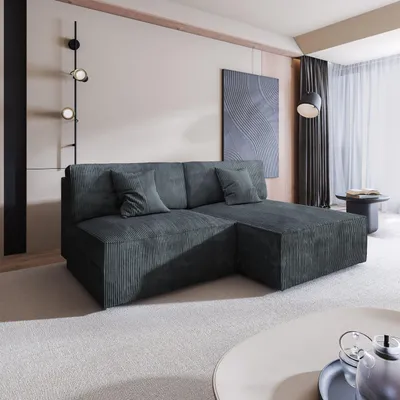 Produktbild von Masseno Ecksofa FIORO P mit Schlaffunktion L-Form, Sofa mit Bettkasten, Wohnzimmersofa, Couch, Soffa, Bettsofa, Couchgarnitur- Grau, POSO 34