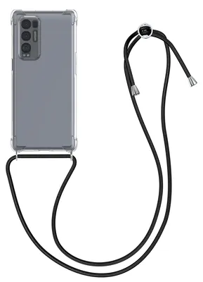 Produktbild von kwmobile Necklace Case kompatibel mit Oppo Find X3 Neo Hülle - Silikon Cover mit Handykette - Band Handyhülle Transparent Schwarz