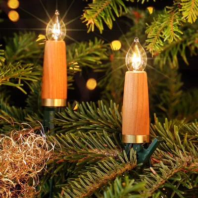 Produktbild von NARVA Kerzenlichterkette Holz 20 Schaftkerzen Kirsche Weihnachtsbaum Beleuchtung Innen 230V Strom Holzlichterkette Glasbirnen