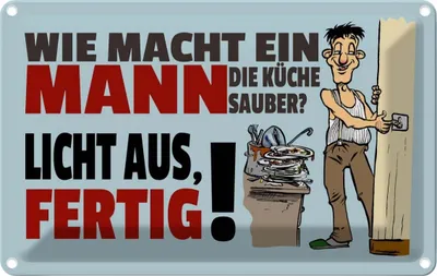 Produktbild von vianmo Blechschild 12x18 cm wie macht ein Mann Küche sauber Spruch Zitat