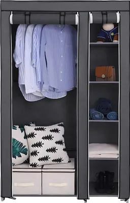 Zdjęcie produktu dla Szafa materiałowa Szafa składana 170x90x45cm Szafa wykonana z materiału z zamkiem błyskawicznym z 1 drążkiem na ubrania i półkami Składany drążek na ubrania Retoo