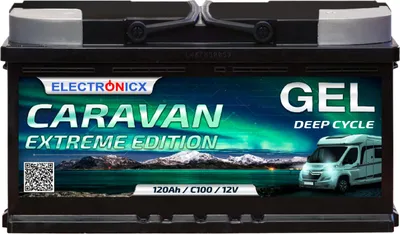 Produktbild von Electronicx GEL Batterie EXTREME Edition – 120AH 12V, 353x175x190mm, 27.3kg, 14.40V – Versorgungsbatterie für Caravan, Wohnmobil, Boot – Wartungsfrei, Auslaufsicher, Gasungsfrei, Stoßfest