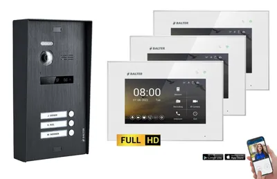 Produktbild von BALTER EVO-HD Aufputz Video Türsprechanlage 2-Draht BUS für 3-Familienhaus 3x 7" Touchscreen Monitor Schwarz-Weiß-mit WiFi