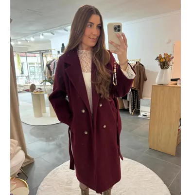 Produktbild von Trenchcoat Langes "Enna" Weinrot Onesize (XS-XL) Damen Trenchcoat, für Frauen Jacke, Herbst Trenchcoat Trenchjacke Jacke mit Gürtel zum binden Knöpfen