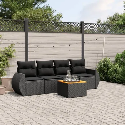 Produktbild von Design 5-tlg. Garten-Sofagarnitur mit Kissen Schwarz Poly Rattan, Gartenmöbel-Sets 2024 Neu