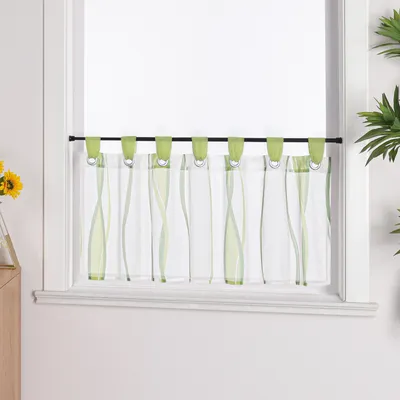 Produktbild von Joyswahl Scheibengardinen Voile Bistrogardinen Küche Gardine Kurzstores Schlaufen Transparent Grün-Weiß HxB 45x90 cm