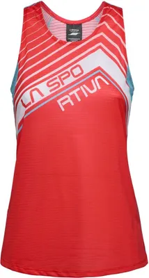 Rotes Sporttop "Slipstream Tank W" von La Sportiva; mit grafischem Design und ärmellosem Schnitt.