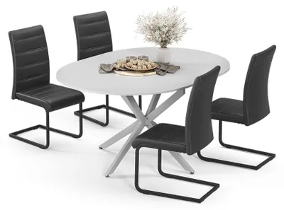Immagine prodotto di Set di tavoli da pranzo Vicco Loyd Bianco/Grigio 120 x 120 cm con 4 sedie da pranzo, nero, Model 63008