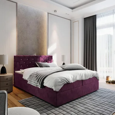 Produktbild von Masseno Boxspringbett RIVA 180x200 cm Komplett-Set mit Bonell Matratze und Topper, Polsterbett mit Bettkästen - Violett, MAGIC VELVET 2202