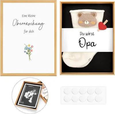 Immagine prodotto di Set regalo per annunciare una gravidanza, con scarpine per neonato, scatola sorpresa per nonni, 1 set, motivo neonato