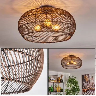 Produktbild von Chadid moderne Deckenlampe aus Metall/Rattan in Schwarz/Dunkelbraun
