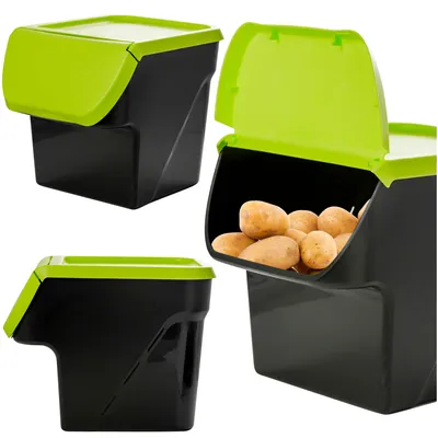 Obrázok produktu pre Kôš Na Triedený Odpad, Nádoba Na Triedenie Odpadu Vegbox Eco Na Zeleninu A Ovocie, Box Skladovací, Čierna/Limetkovo Zelená