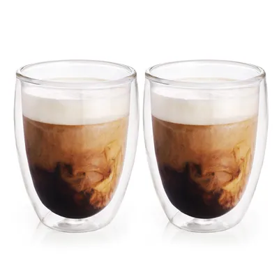 Produktbild von 2er Set Mundgeblasene Doppelwandige Thermogläser – Hitzebeständige Latte Macchiato & Kaffeegläser Teeglas, Espresso, Cappuccino 400ml