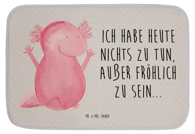 Produktbild von Mr. & Mrs. Panda Badteppich Axolotl Hurra - Grau Pastell - Geschenk, Lurche, Lurch, Zufriedenheit, Badläufer, Badezimmerteppich, Badematte, Duschvorleger, Badvorleger