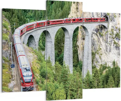 Produktbild von Bild auf Leinwand - Leinwandbild - 3 Teile - Viadukt Landwasser Zug - 130x100cm - Wand Bild - Wanddeko - Wandbilder - Leinwanddruck - Bilder - Wanddekoration - Leinwand bilder - CB130x100-4605