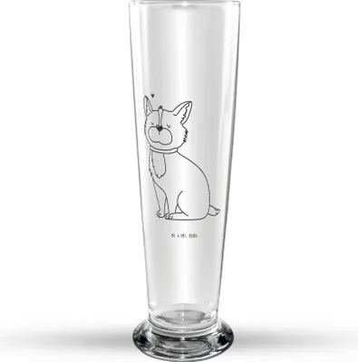 Produktbild von Mr. & Mrs. Panda Trinkglas Hund Glück - Transparent - Geschenk, Corgie, Bierglas, Sprüche, Süß, Bierbecher, Bier Glas, Glasbecher, Liebe, Glasbierglas, Herz