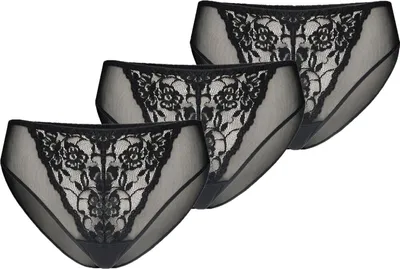 Zdjęcie produktu dla Teyli 3-pack: Siateczkowe majtki z kwiatową koronką Glamour Female 312-3 czarne 3XL