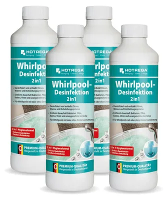 Produktbild von HOTREGA Whirlpool Desinfektion 2in1 Jacuzzi desinfizieren und entkalken Hot Tub Desinfektionsmittel 4x 500ml