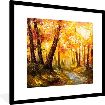 Produktbild von MuchoWow® Gerahmtes Poster Gemälde - Herbst - Wald - Ölgemälde 40x40 cm - Poster mit Schwarzem Bilderrahmen Wandposter Rahmen Foto Bilder - Poster - Plakat im Rahmen