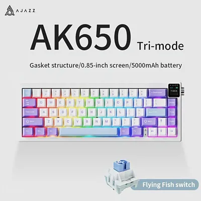 Produktbild von Die AJAZZ AK650 kabellose mechanische Tastatur mit Wireless-Funktion, drei Modi, benutzerdefinierter Gaming-Dichtung, kompakt und tragbar Bildschirm