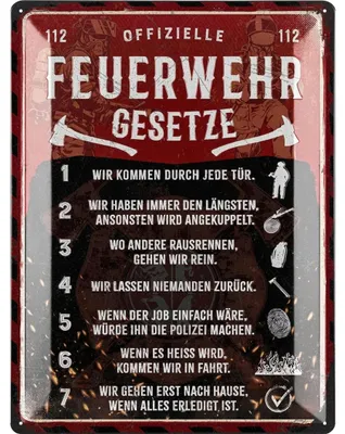 Produktbild von LANOUL XXL Retro Blechschild - Feuerwehrgesetze - Feuerwehr Geschenke für Männer, Geschenkideen für Männer, Feuerwehrmänner, 30x40cm
