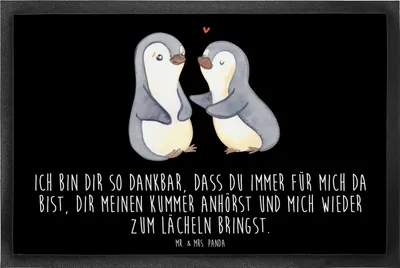 Produktbild von Mr. & Mrs. Panda Fußabstreifer Pinguine trösten 60 x 90 cm - Schwarz - Geschenk, Schmutzmatte, Eingangsteppich, Fussmatte, Türmatte, Schmutzfangmatte, fußmatte, Freundin