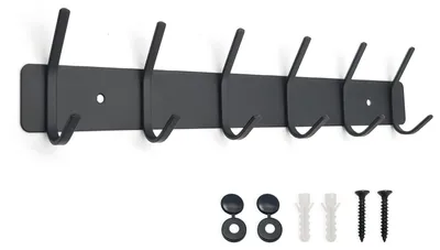 Produktbild von Kleiderhaken Wand Garderobenleiste Metall Edelstahl Schwarz 6 Haken 39 cm