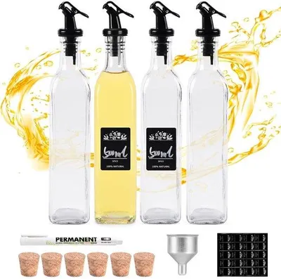 Zdjęcie produktu dla Zestaw dozowników oleju - 4 sztuki - 500 ml - szkło bezpieczne dla żywności