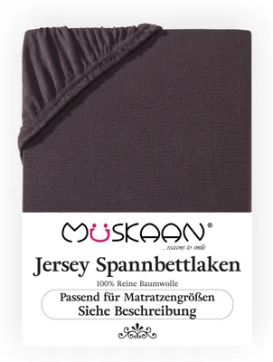 Produktbild von Müskaan Jersey Spannbettlaken 90x200cm - 100x200cm braun bis 22cm Matratzenhöhe Gummizug Bettlaken 100% Baumwolle