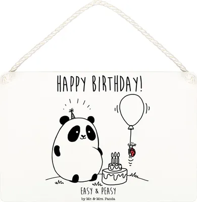 Produktbild von Mr. & Mrs. Panda Schild Panda Geburtstag DIN A4 - Weiß - Geschenk, Deko Wandbild, Holzschild, Holz, Türschild, holzbild