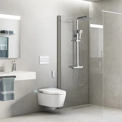 Produktbild von Auralum Duscharmatur mit Thermostat, robuste Messing-Konstruktion, 30x30cm Regendusche, praktische Handbrause, hochwertige Chrom Optik