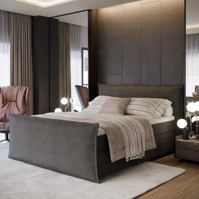 Produktbild von Forte HARMONIE Boxspringbett 160x200, modernes Doppelbett mit Polsterkopf- und Fußteil, Stauraum-Bettkästen, Holzwerkstoff, Chenille Stoff Dunkelgrau